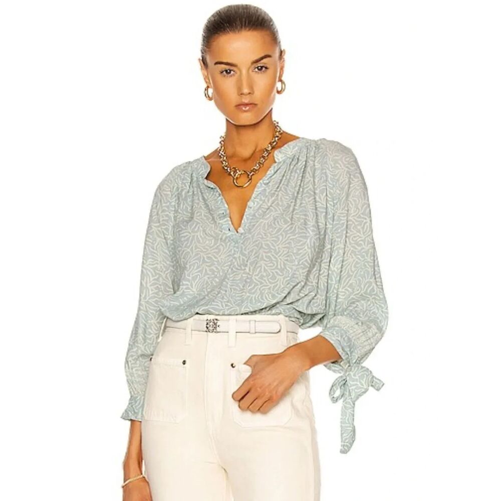 Natalie Martin Remy Blouse Top Coral Light Blue 3/4 Sleeve Boho Viscose XS NEW